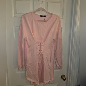 NWT!! Pink Long Sleeve Dress with Lace-Up Detail